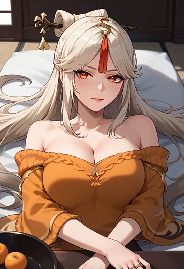 genshin impact,ningguang_(genshin_impact),orange,sweater  - AI generated anime art