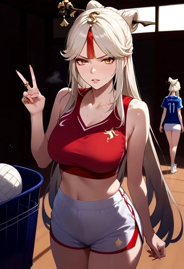 genshin impact,ningguang_(genshin_impact),volleyball uniform  - AI generated anime art