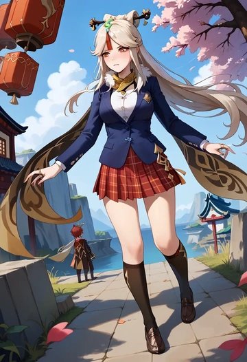 genshin impact,ningguang_(genshin_impact),winter,student uniform,plaid skirt  - AI generated anime art