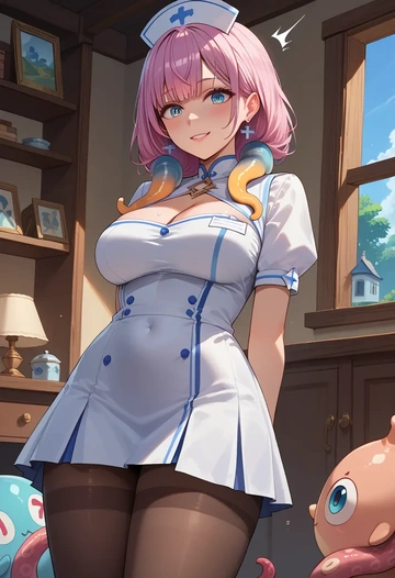 hololive,ninomae_ina'nis,nurse, pantyhose,mini skirt  - AI generated anime art