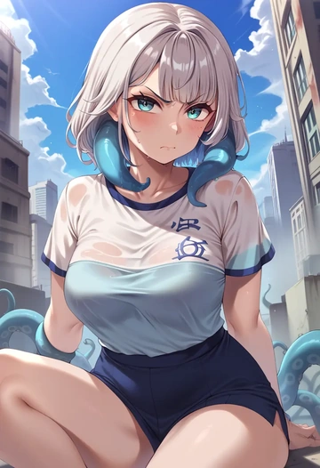 hololive,ninomae_ina'nis,running shirt,shorts,sneakers  - AI generated anime art