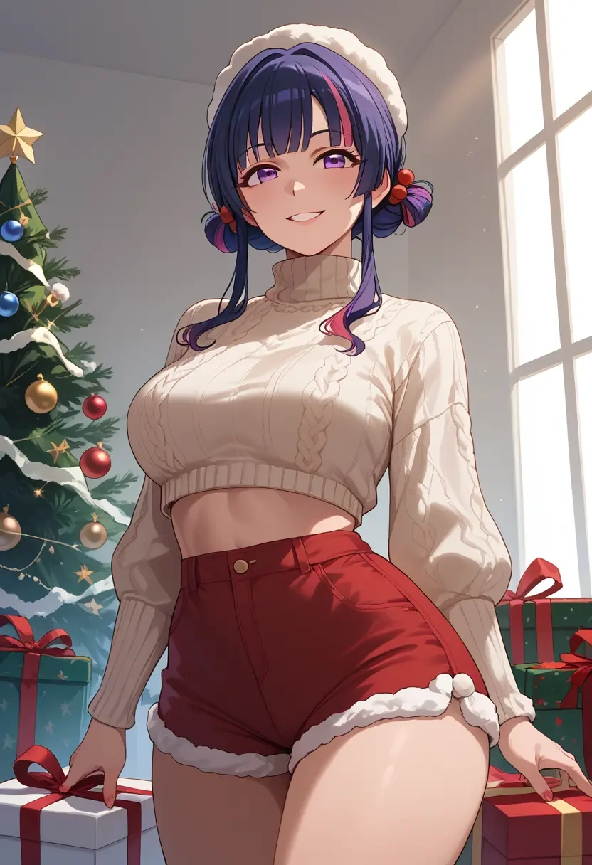 idolmaster,ninomiya_asuka,Christmas,red velvet shorts,turtleneck sweater  - 