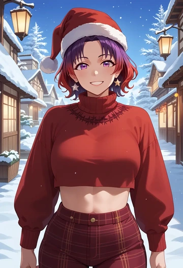 idolmaster,ninomiya_asuka,Christmas,plaid trousers  - AI generated anime art