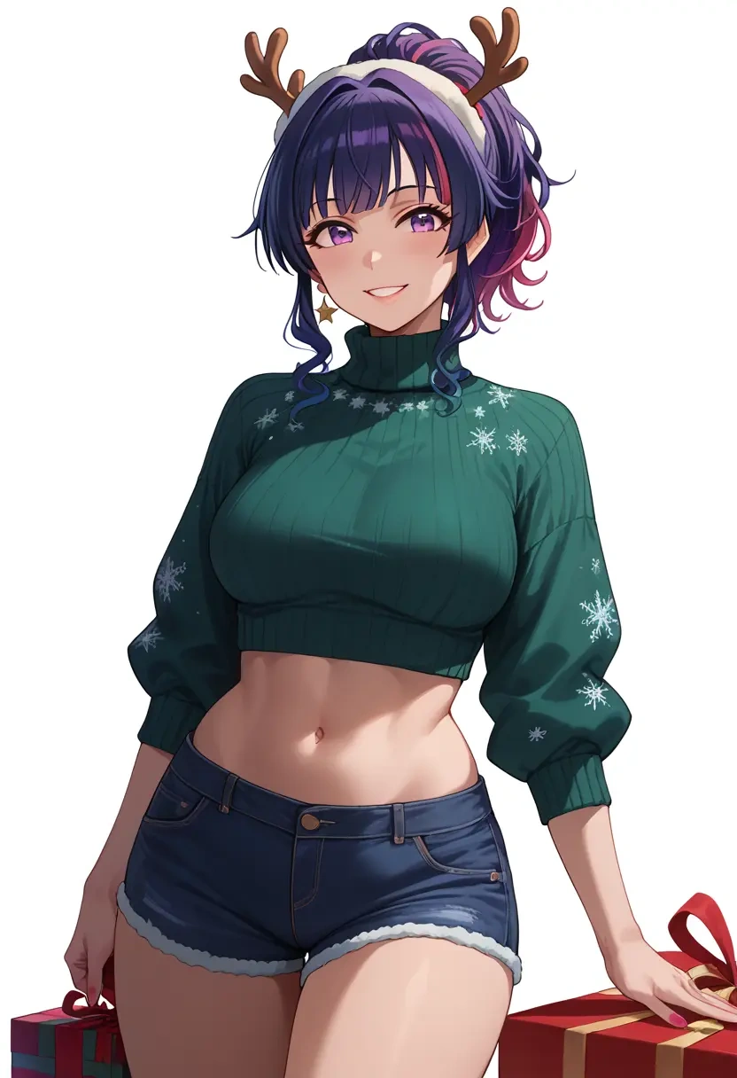 idolmaster,ninomiya_asuka,Christmas,red velvet shorts,turtleneck sweater  - 