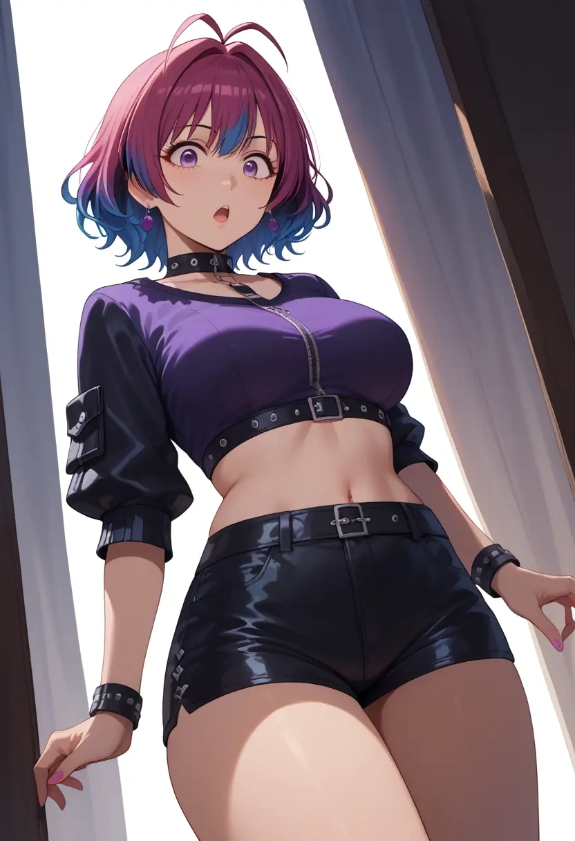 idolmaster,ninomiya_asuka,leather,shorts,crop top  - 