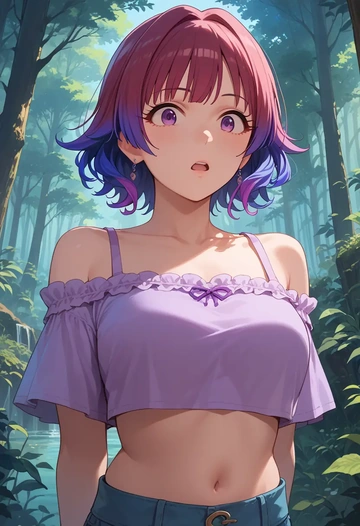 idolmaster,ninomiya_asuka,off-shoulder top,dolphin shorts  - AI generated anime art