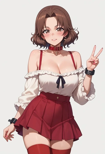 girls_und_panzer,nishi_kinuyo,blushing,collar,Thigh garters  - AI generated anime art