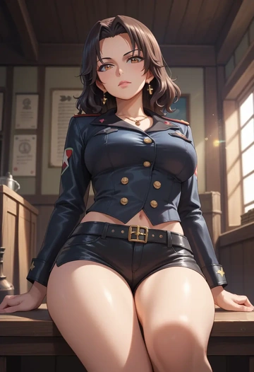 girls_und_panzer,nishi_kinuyo,leather,shorts  - AI generated anime art