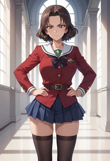 girls_und_panzer,nishi_kinuyo,jk uniform, stockings  - AI generated anime art