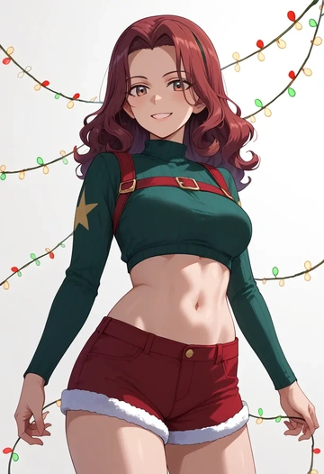 girls_und_panzer,nishi_kinuyo,Christmas,red velvet shorts  - AI generated anime art