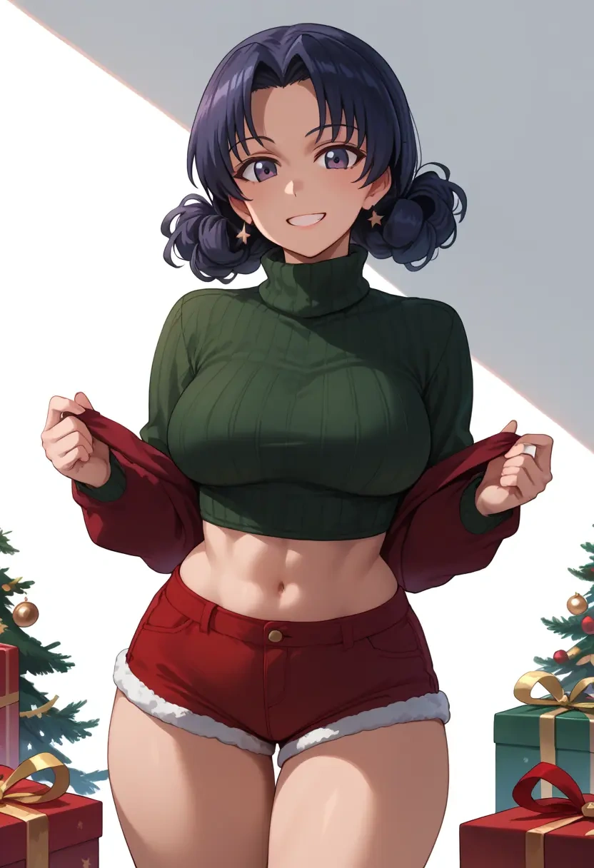 girls_und_panzer,nishi_kinuyo,Christmas,red velvet shorts,turtleneck sweater  - 