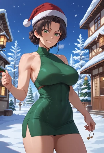 girls_und_panzer,nishi_kinuyo,Christmas,dress  - AI generated anime art