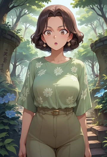 girls_und_panzer,nishi_kinuyo,silk graffiti shirt,dolphin shorts  - AI generated anime art