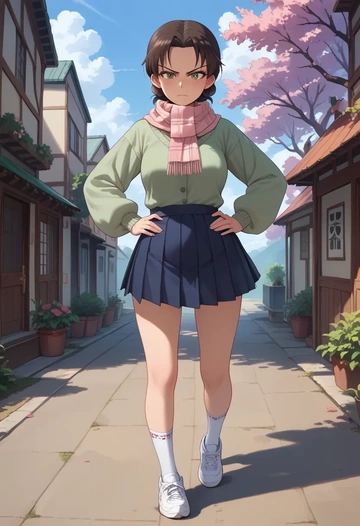 girls_und_panzer,nishi_kinuyo,spring,student uniform,knit sweater  - AI generated anime art