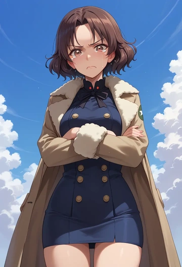 girls_und_panzer,nishi_kinuyo,coat,long,double-breasted,pencil skirt  - AI generated anime art