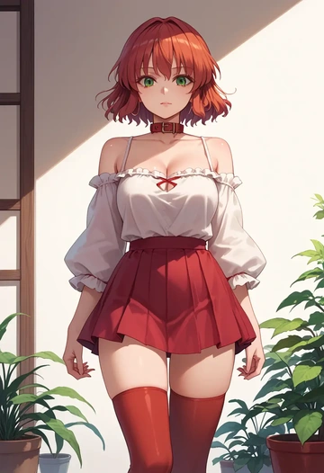 touhou,nishida_satono,collar,oversized,Thigh garters  - AI generated anime art