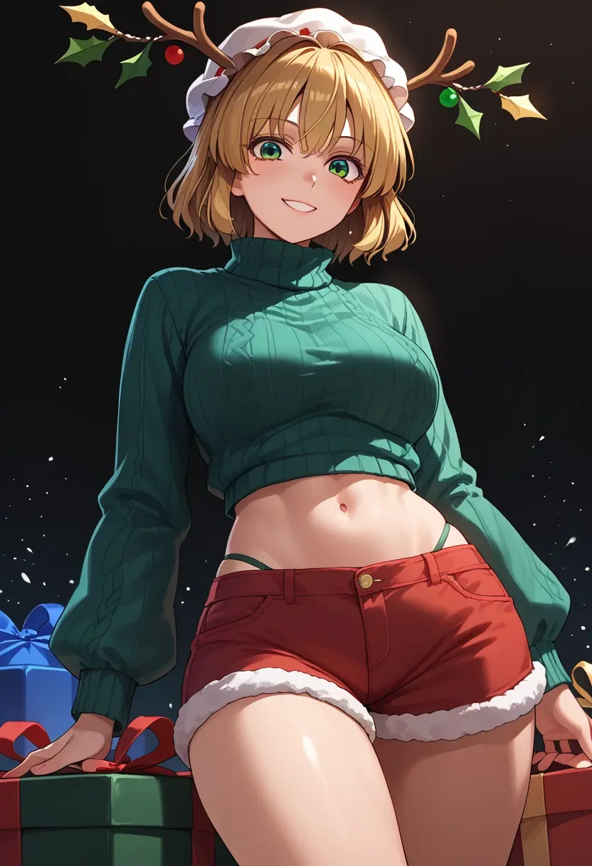 touhou,nishida_satono,Christmas,red velvet shorts,turtleneck sweater  - 