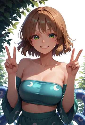 touhou,nishida_satono,tube top,jogger shorts  - AI generated anime art