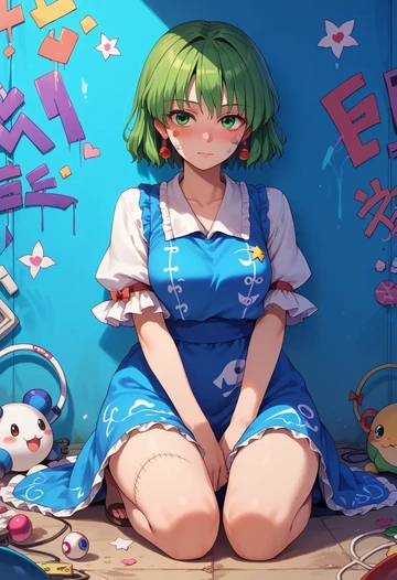 touhou,nishida_satono,patchwork graffiti top,dolphin shorts  - AI generated anime art