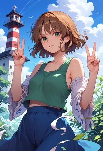 touhou,nishida_satono,abstract print tank,dolphin shorts  - AI generated anime art