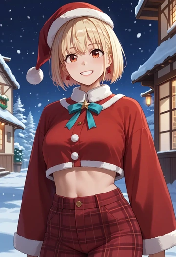 lycoris_recoil,nishikigi_chisato,Christmas,plaid trousers  - AI generated anime art