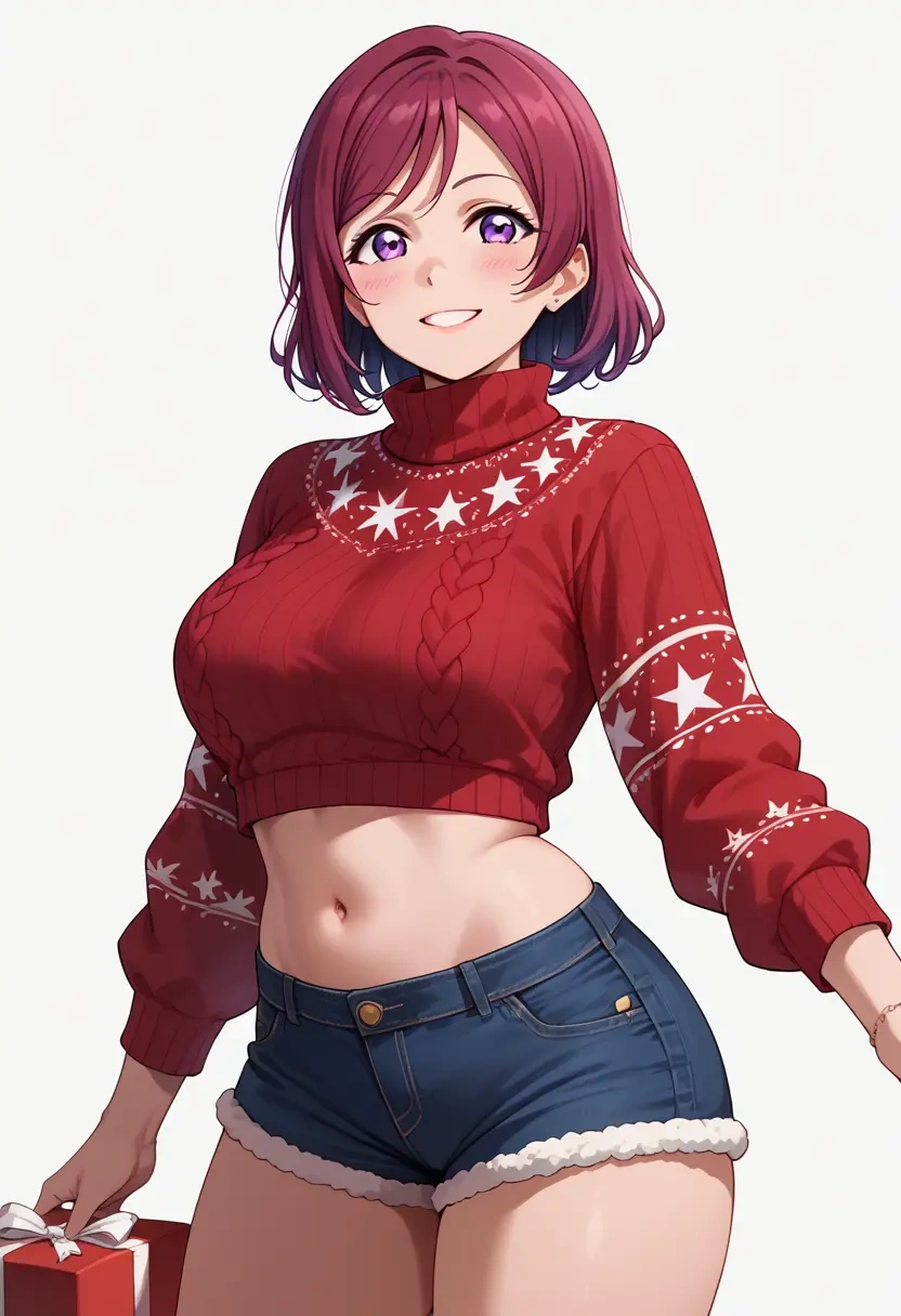 love_live,nishikino_maki,Christmas,red velvet shorts,turtleneck sweater  - 