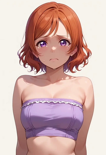 love_live,nishikino_maki,tube top,jogger shorts  - AI generated anime art