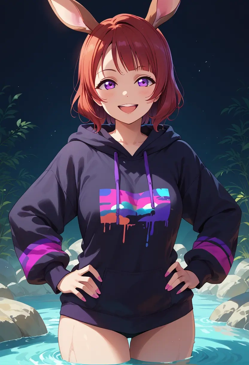 love_live,nishikino_maki,oversized graphic hoodie,thigh-high socks,shorts  - 