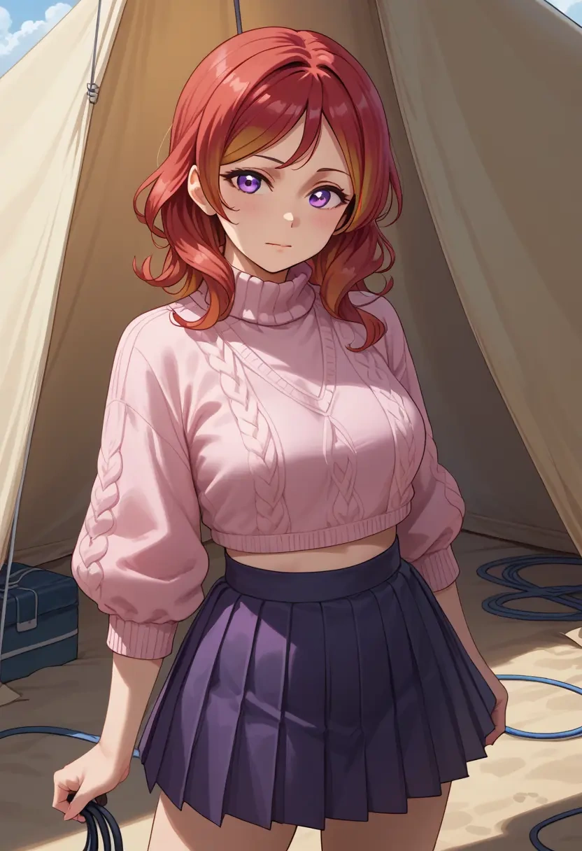 love_live,nishikino_maki,sweater,cropped,pleated midi skirt  - 