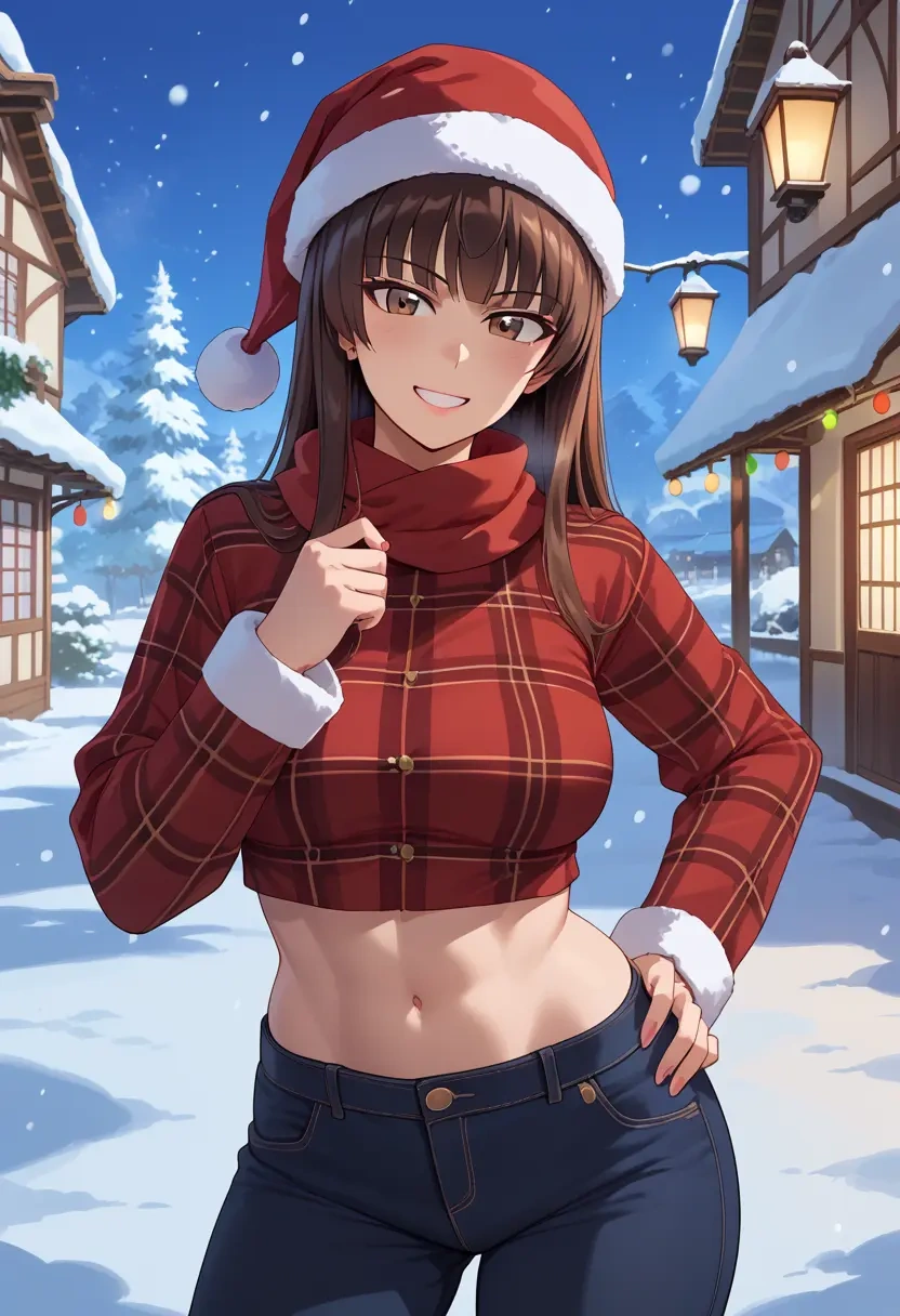 girls_und_panzer,nishizumi_maho,Christmas,plaid trousers  - 