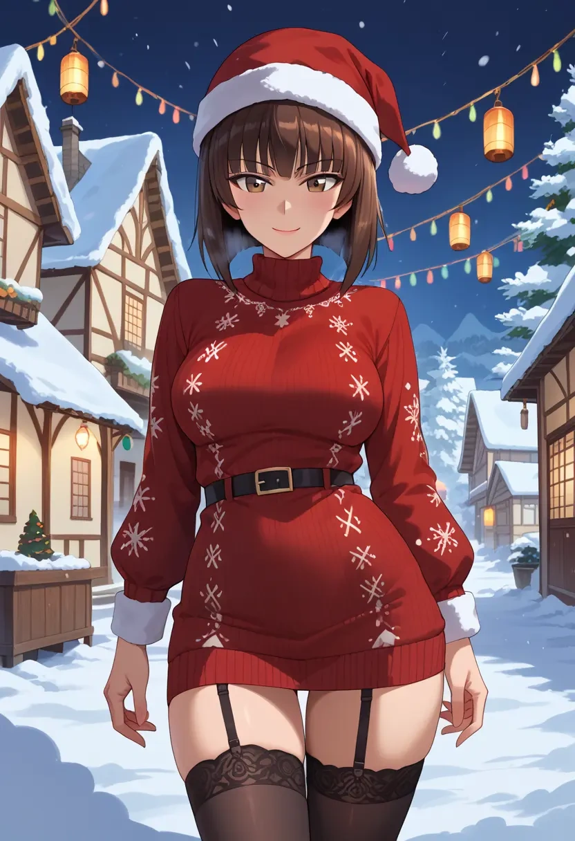 girls_und_panzer,nishizumi_maho,sweater,stockings,Thigh garters  - 