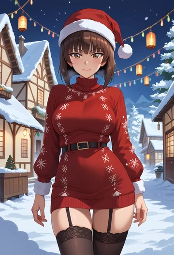 girls_und_panzer,nishizumi_maho,sweater,stockings,Thigh garters  - AI generated anime art