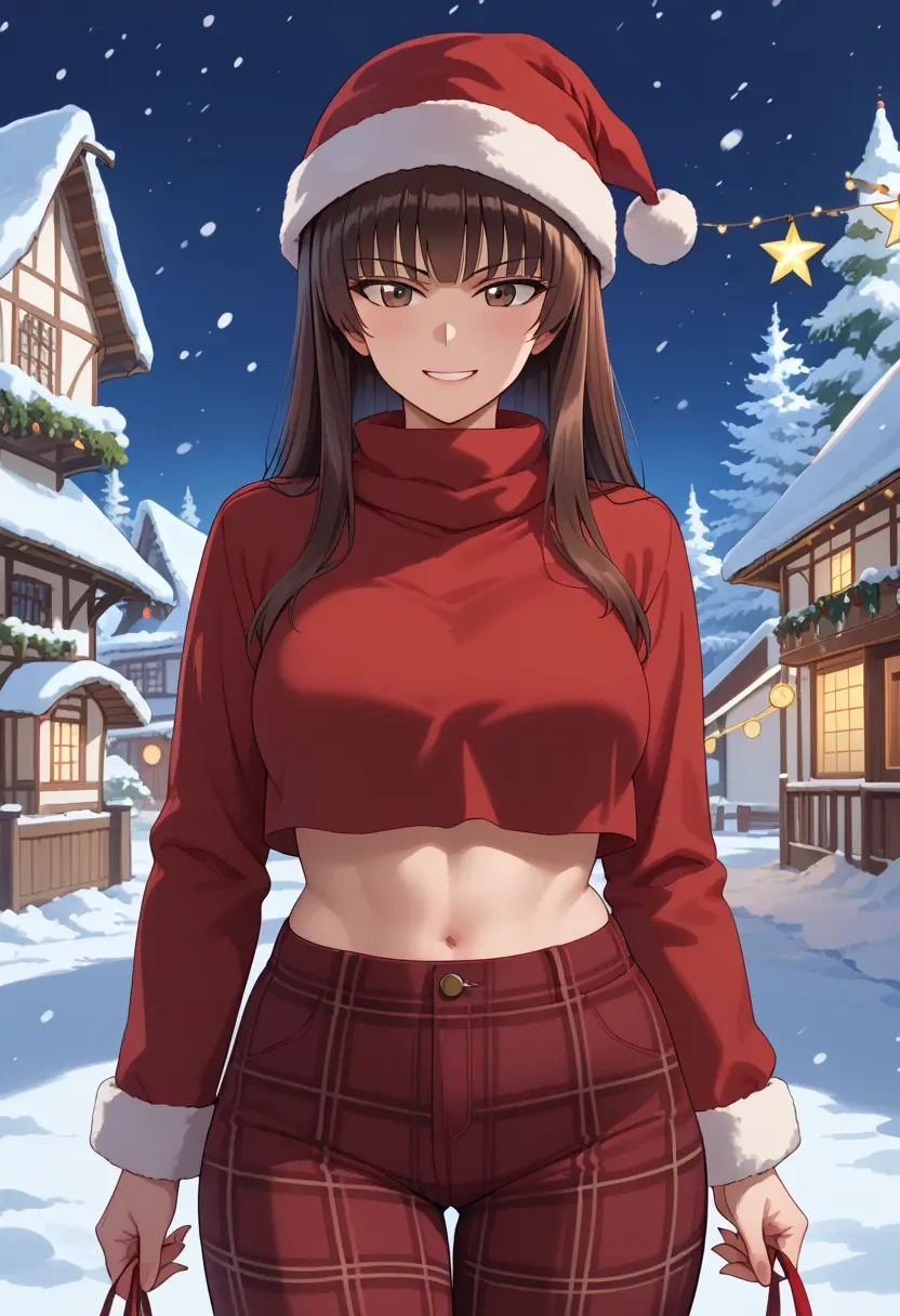 girls_und_panzer,nishizumi_maho,Christmas,plaid trousers  - 