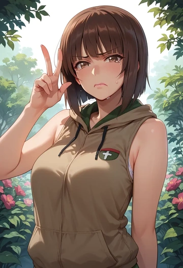 girls_und_panzer,nishizumi_maho,sleeveless hoodie,biker shorts  - AI generated anime art