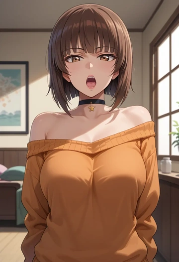 girls_und_panzer,nishizumi_maho,orange,sweater,choker  - AI generated anime art