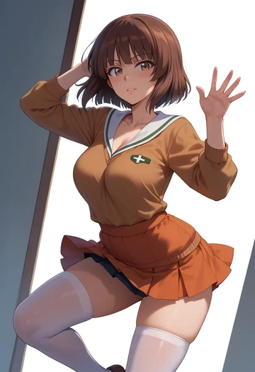 girls_und_panzer,nishizumi_miho,mini skirt,stockings  - AI generated anime art