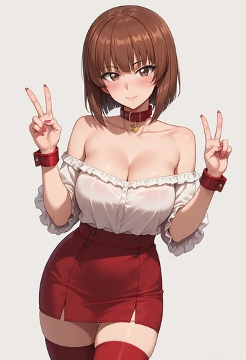 girls_und_panzer,nishizumi_miho,blushing,collar,Thigh garters  - AI generated anime art