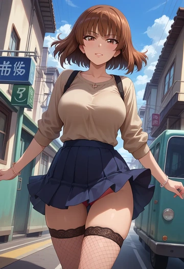 girls_und_panzer,nishizumi_miho,mini skirt, stockings  - AI generated anime art