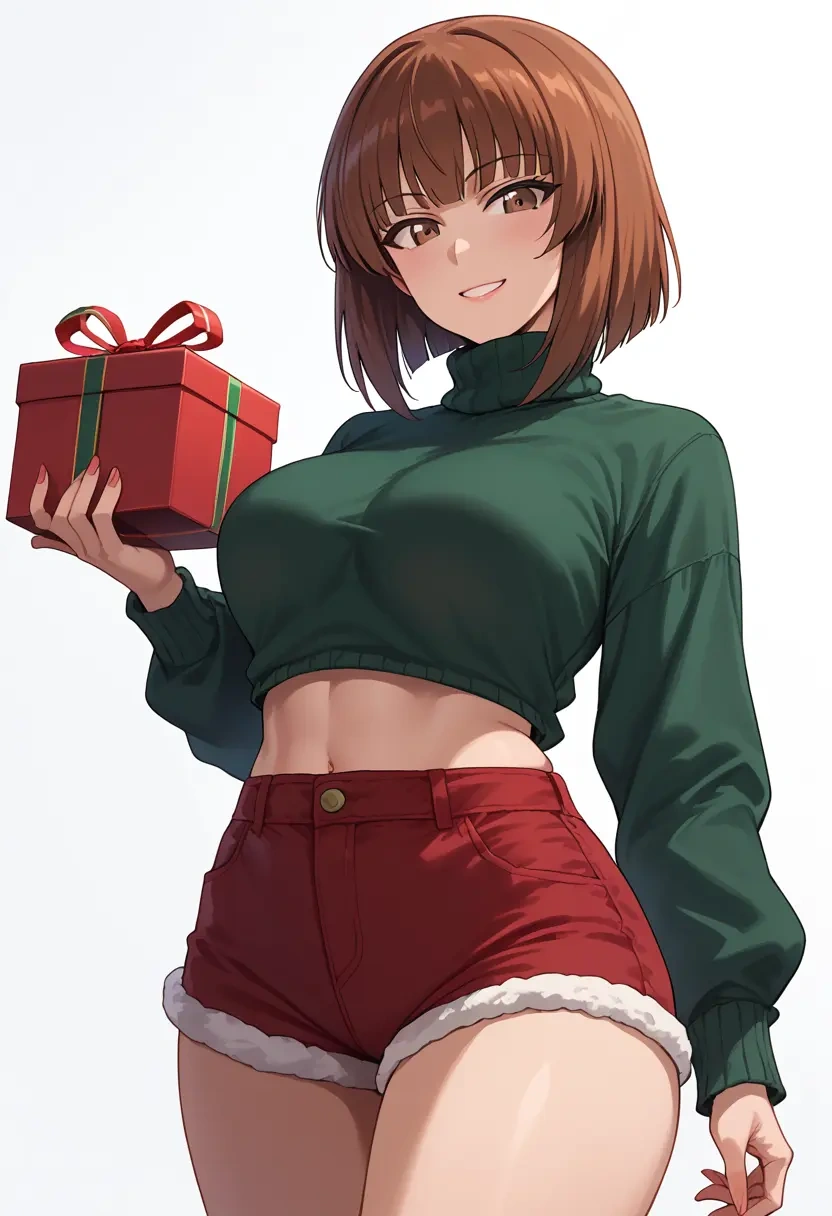 girls_und_panzer,nishizumi_miho,Christmas,red velvet shorts,turtleneck sweater  - 