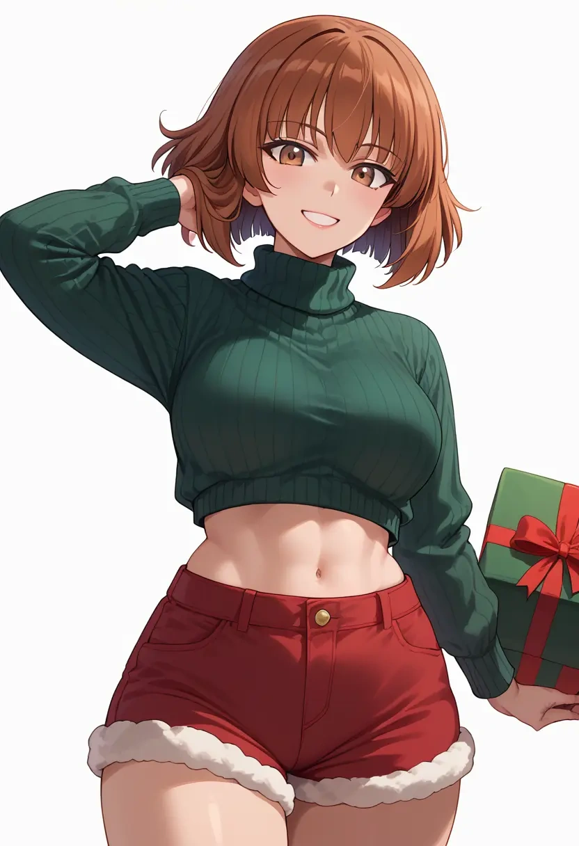 girls_und_panzer,nishizumi_miho,Christmas,red velvet shorts,turtleneck sweater  - 