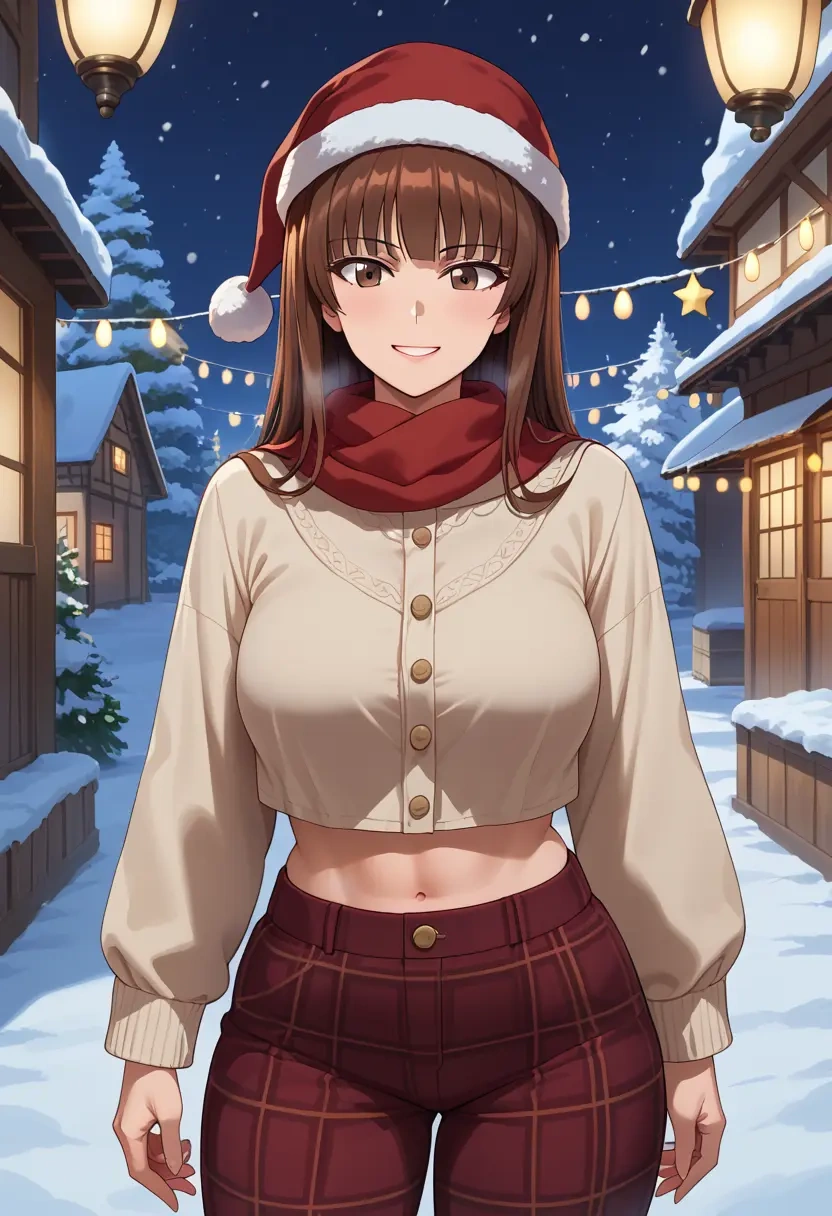 girls_und_panzer,nishizumi_miho,Christmas,plaid trousers  - 