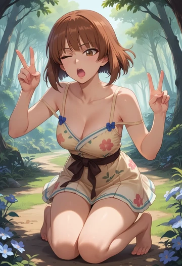 girls_und_panzer,nishizumi_miho,silk slip dress,floral prints  - AI generated anime art