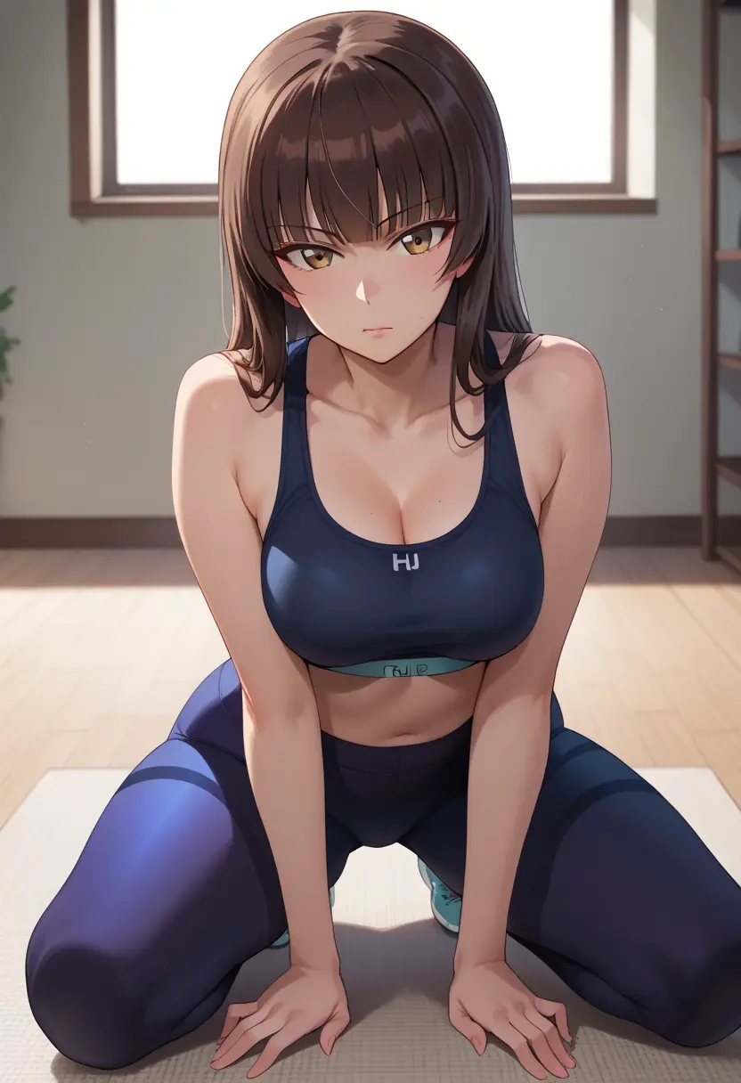 girls_und_panzer,nishizumi_shiho,yoga shorts, bra  - 