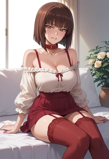 girls_und_panzer,nishizumi_shiho,collar,oversized,Thigh garters  - AI generated anime art