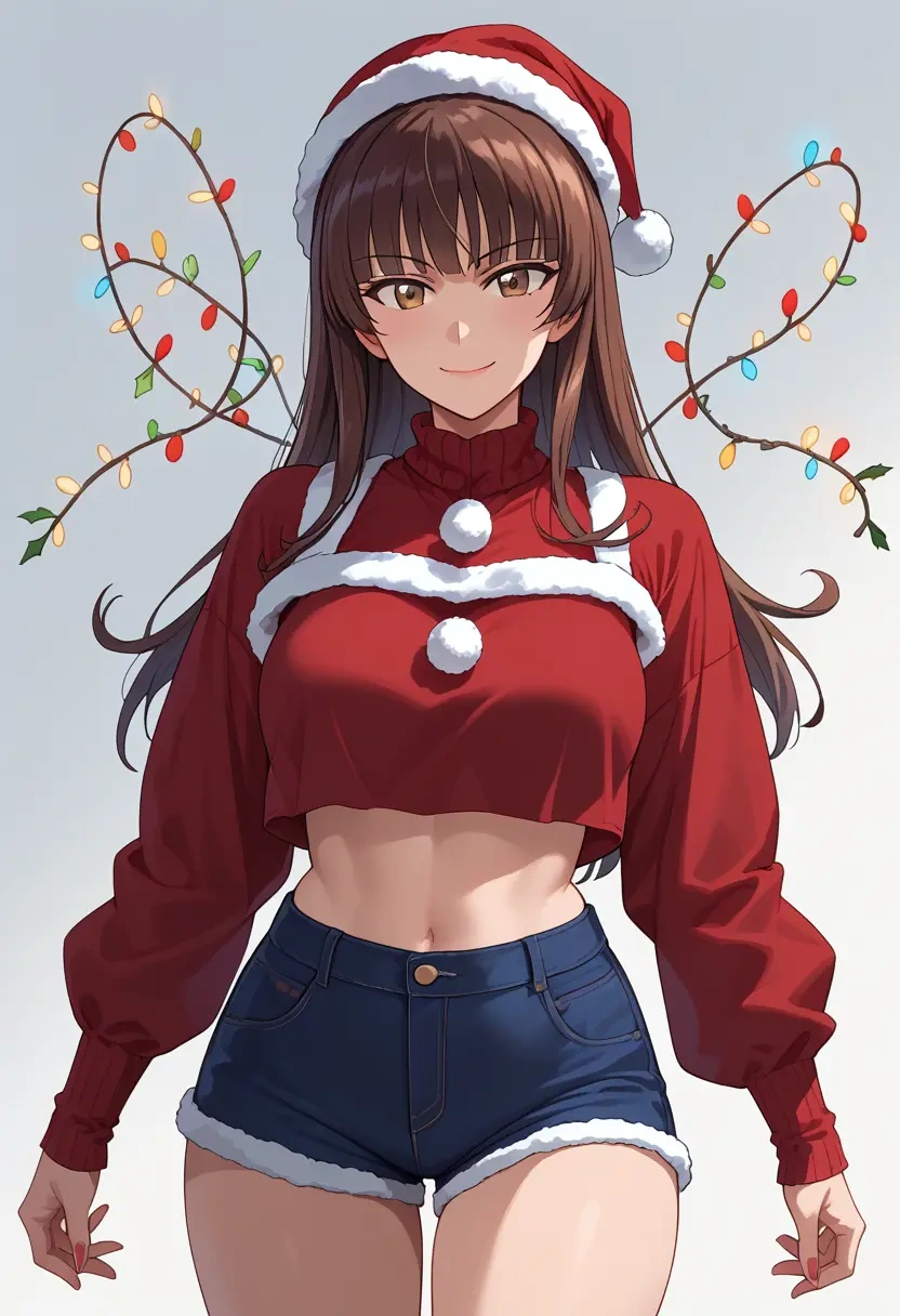 girls_und_panzer,nishizumi_shiho,Christmas,red velvet shorts  - 