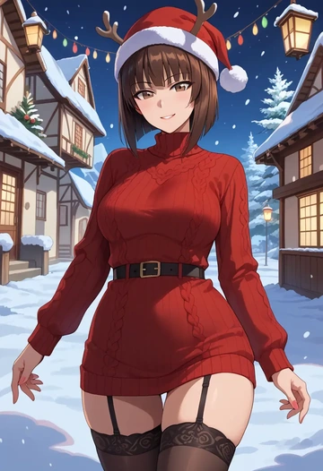 girls_und_panzer,nishizumi_shiho,sweater,stockings,Thigh garters  - AI generated anime art