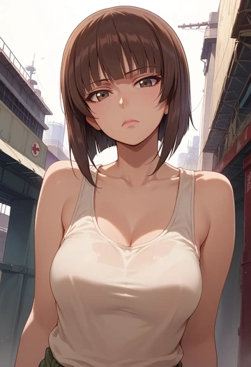 girls_und_panzer,nishizumi_shiho,tank top,drawstring pants  - AI generated anime art