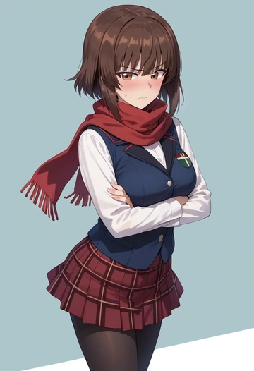 girls_und_panzer,nishizumi_shiho,winter,student uniform,vest  - AI generated anime art