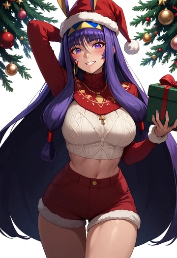 fate_(series),nitocris_(fate),Christmas,red velvet shorts,turtleneck sweater  - AI generated anime art