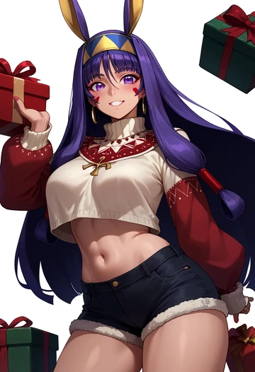 fate_(series),nitocris_(fate),Christmas,red velvet shorts,turtleneck sweater  - AI generated anime art